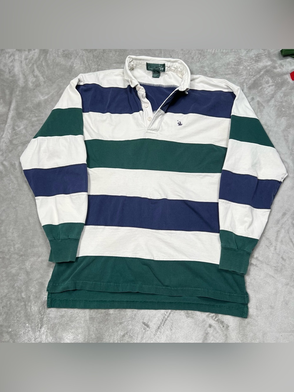 Vintage Striped Rugby Polo Mens M White/Blue/Green Long Sleeve Shirt Preppy Y2K